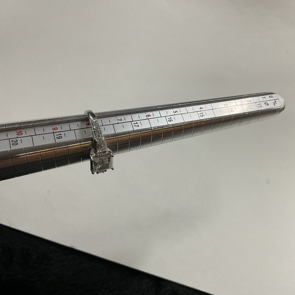 Sterling Silver and Cubic Zirconia Emerald Cut  Engagement Ring Sz 8 KL DESIGNS - Picture 3 of 8